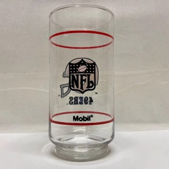 Vintage 49ers NFL x Mobil Oil Promo Drink Glass 16 oz San Francisco 1980's Cup - Picture 2 of 7